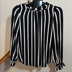 Adrianna Papell Black, Pink, and White Striped Blouse - Size XSmall
